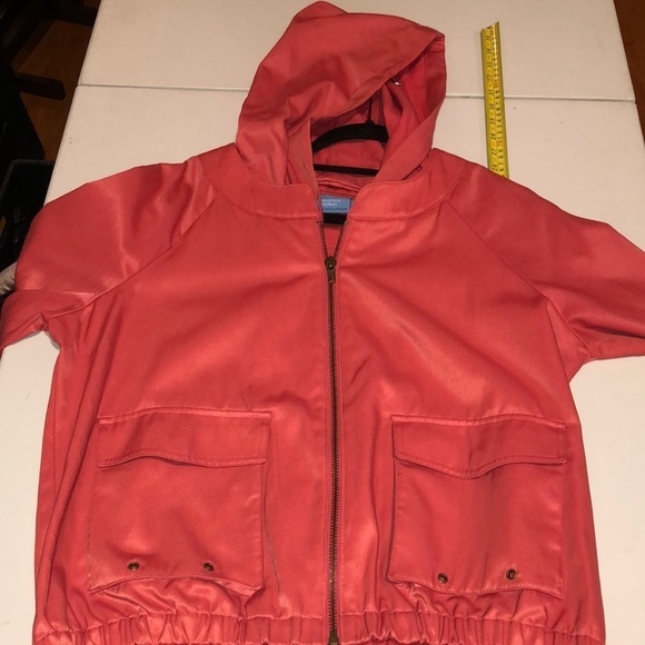 Simply Vera Vera Wang size  large coral zip front removable hooded bomber jacket - Picture 1 of 12